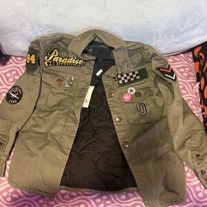 Marc Jacobs Olive Jacket with Unique Patches and Pins